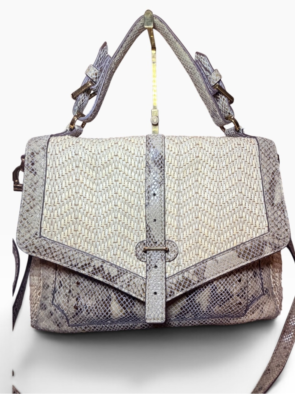 TORY BURCH Snakeskin and Raffia crossbody handbag 🩶🤍🤎